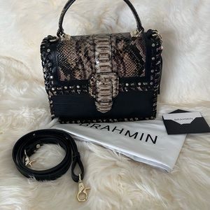 Brahmin Small Francine Satchel w/Snake Skin Embossed Flap Closure,Whip Stitched